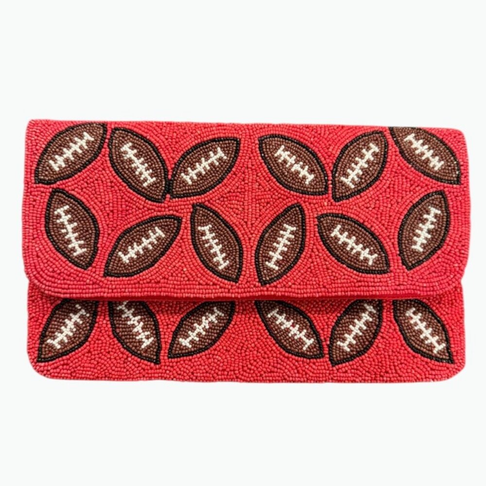 NWT Lisi Lerch Football Theme Beaded Clutch or Crossbody Bag